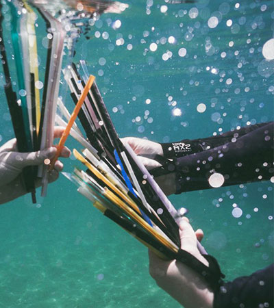 paper straws collected in the ocean