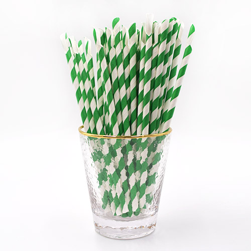 Green Stripe Paper Spoon Straws 1