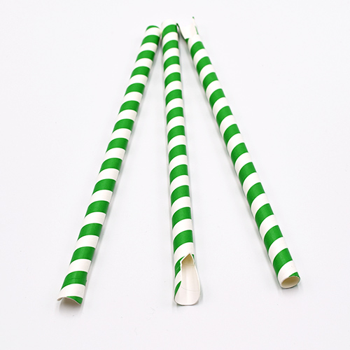 Green Stripe Paper Spoon Straws 6