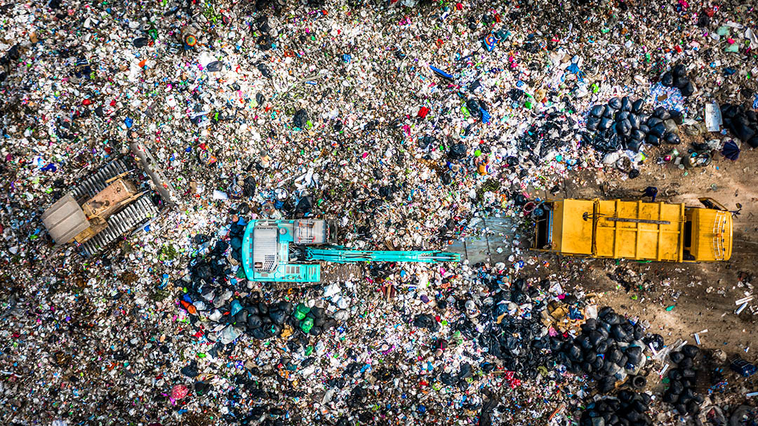 garbage pile trash dump landfill aerial view garbage trucks unload garbage landfill global warming 1