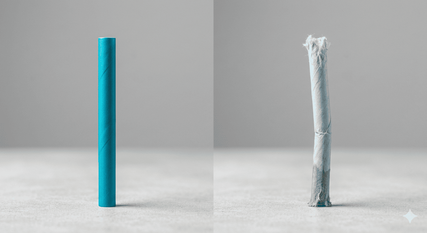 A good paper straw next to a frayed, soggy one