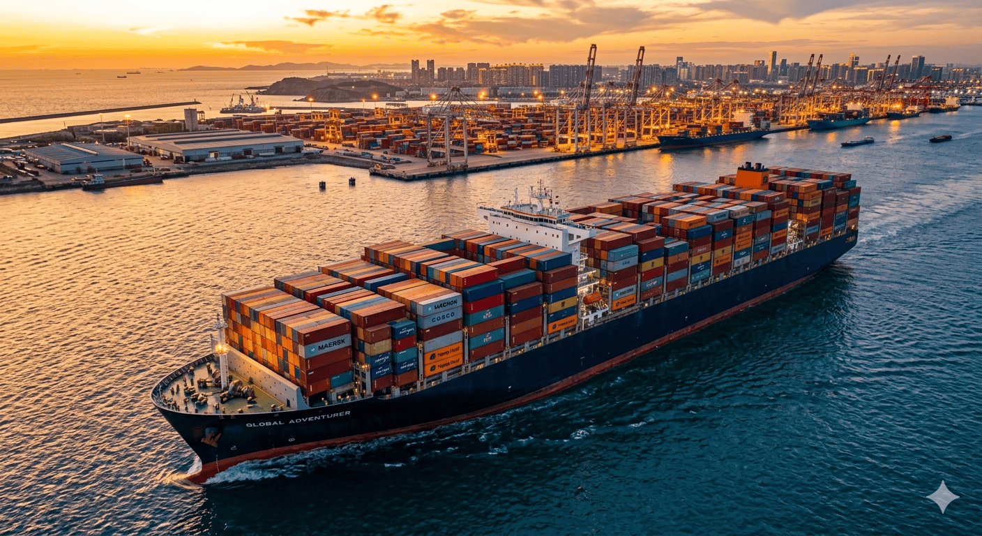 Bulk Paper Straw Shipping Logistics a container ship loaded with containers at a busy port