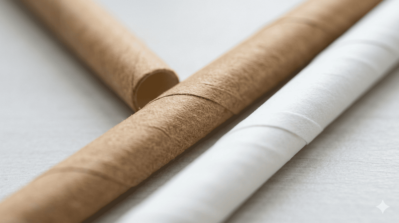 A close-up of different paper straws showing their layers and textures