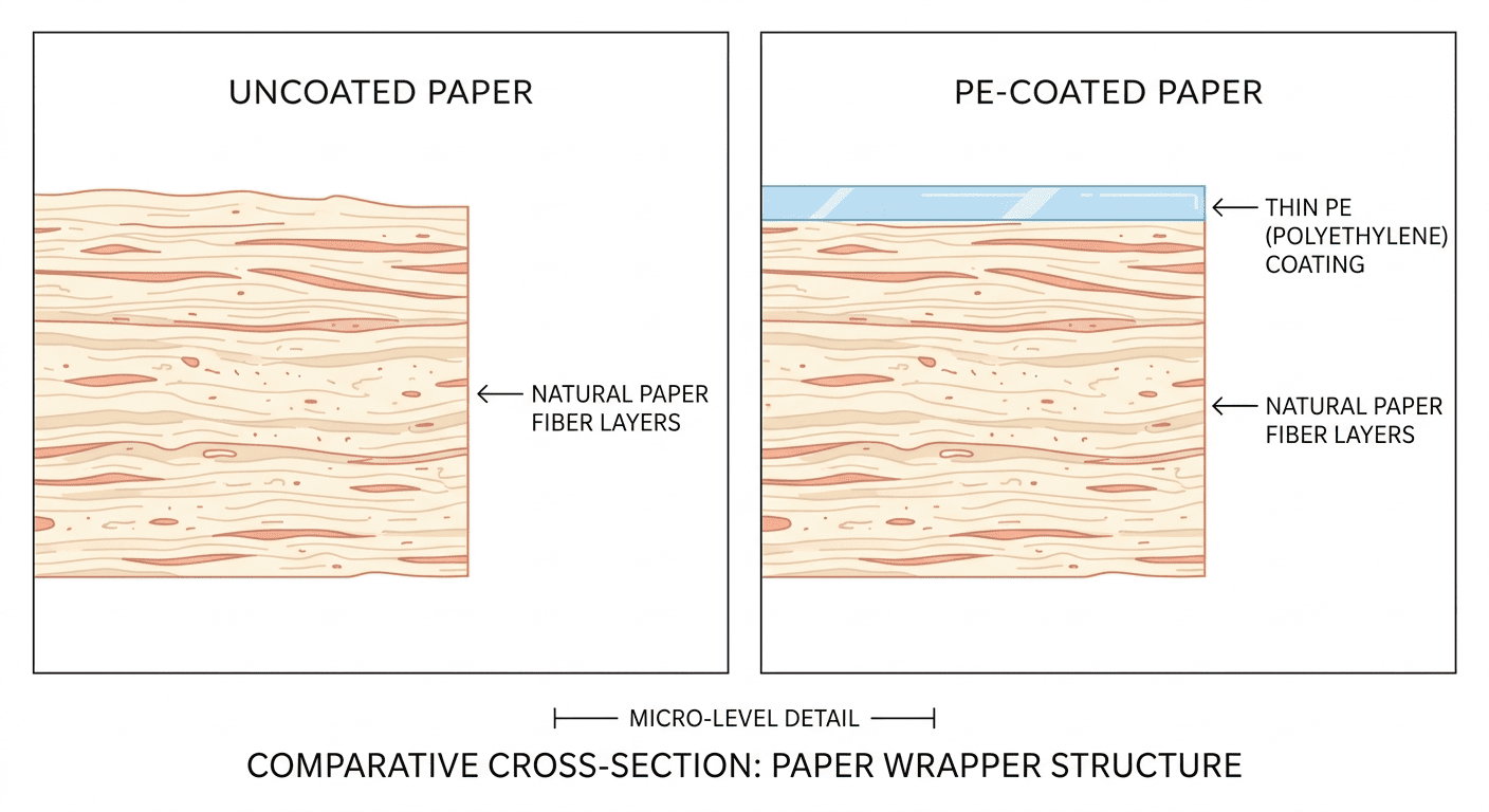 A diagram showing the layers of a coated vs uncoated paper wrapper