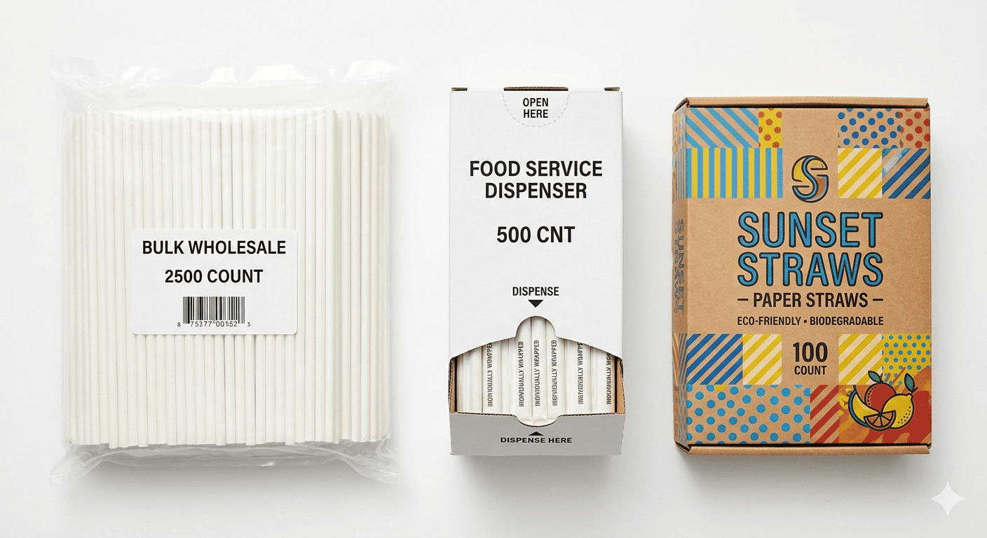 Paper straws in a sturdy shipping carton to prevent damage