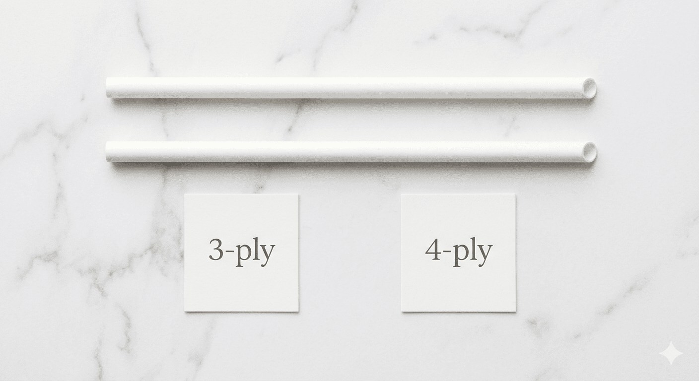 Side-by-side comparison of a 3-ply and a 4-ply paper straw