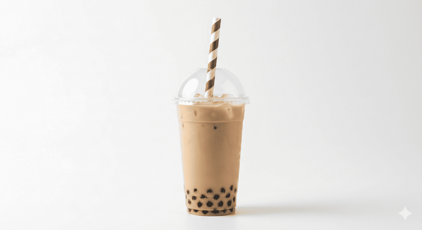 a perfectly sized paper straw in a tall cup of bubble tea