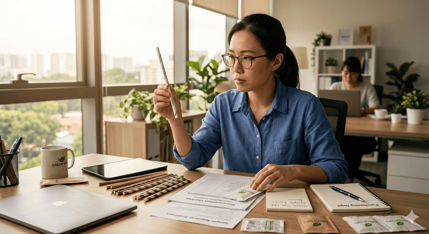A procurement manager on a laptop comparing supplier documents