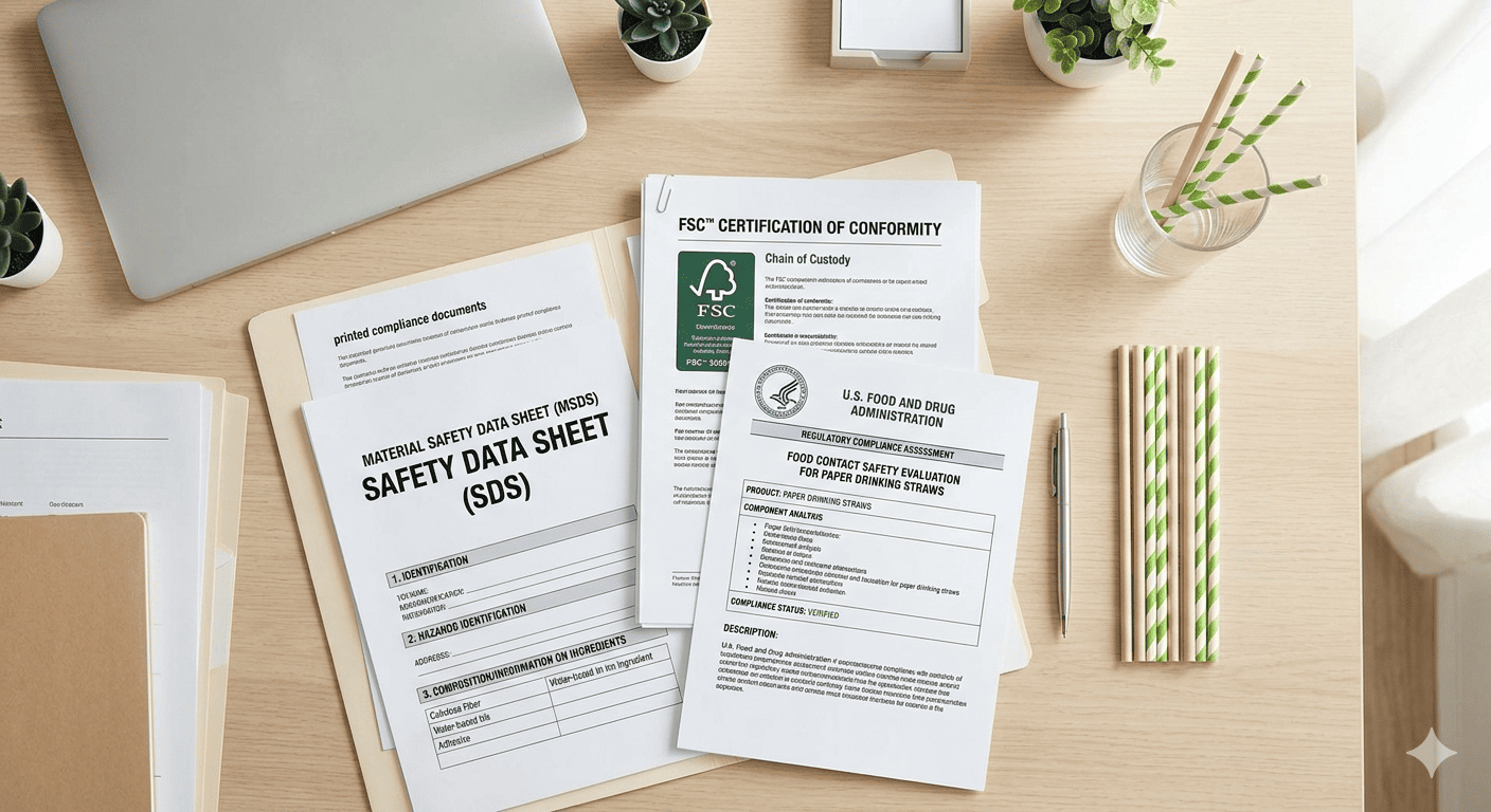 Compliance and certification documents for paper straws