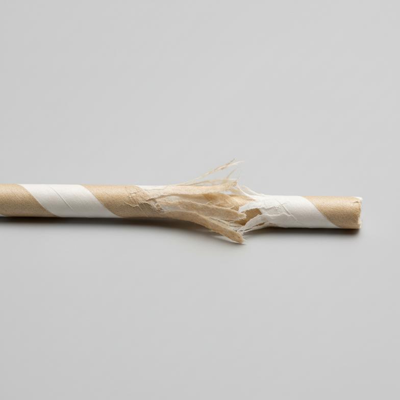 alt with keywords="Close-up of a defective, unraveled paper straw."