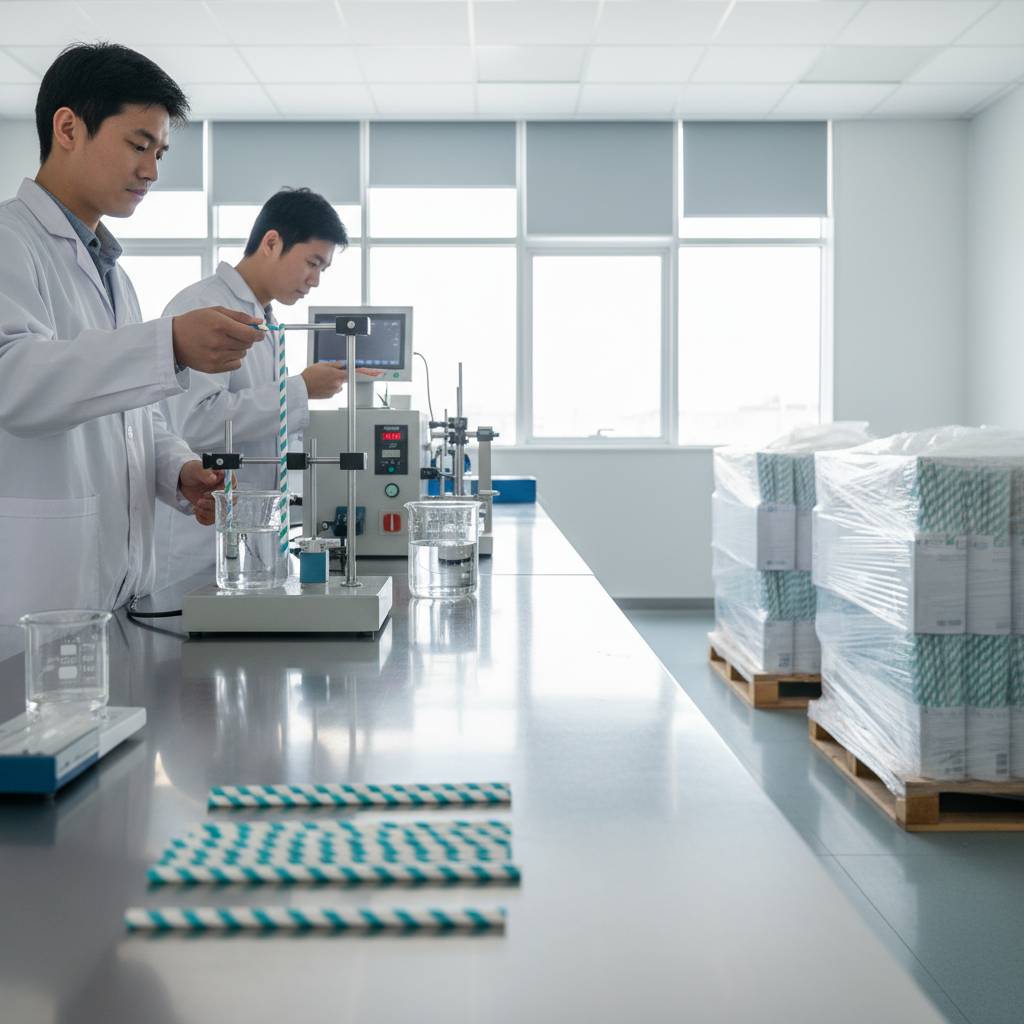 A photo showing paper straws being submerged in glasses of liquid for testing.