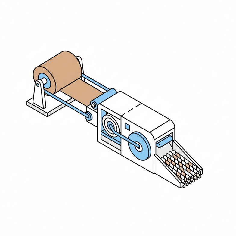 A paper straw manufacturing machine in a factory
