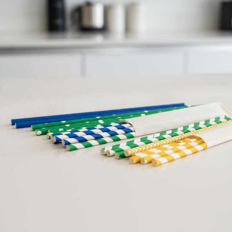 Custom branded paper straws with a company logo