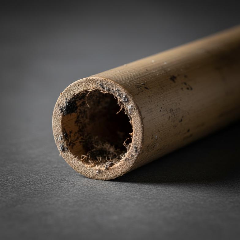 A moldy, used bamboo bee tube showing potential hazards
