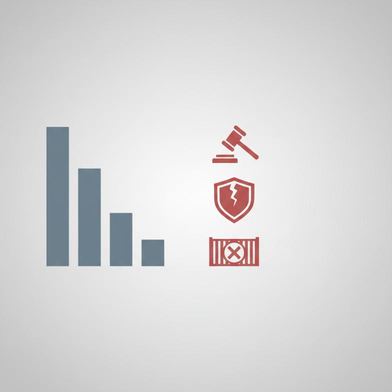 A graphic showing a downward-trending chart with symbols for legal trouble and brand damage.