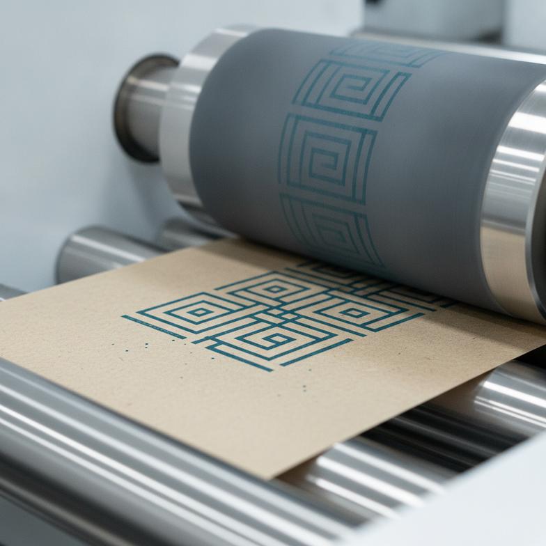 A close-up view of food-grade ink being applied to hemp paper for custom printed hemp filter tips