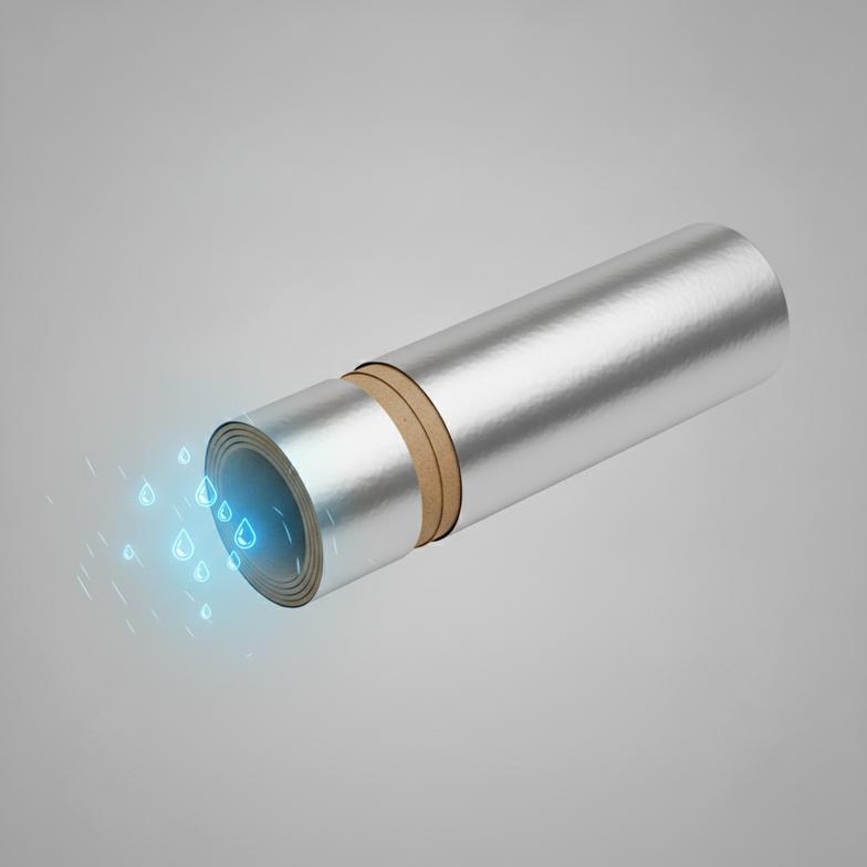 Diagram showing how a foil layer protects the inner contents of a firework paper tube from humidity
