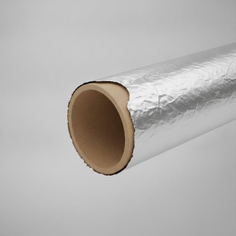 A cross-section of a poorly laminated firework paper tube showing delamination between the foil and kraft paper layers