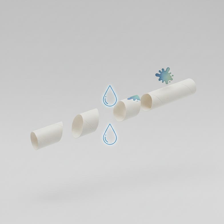 Diagram showing components of food contact safety for paper straws: paper, glue, and ink.