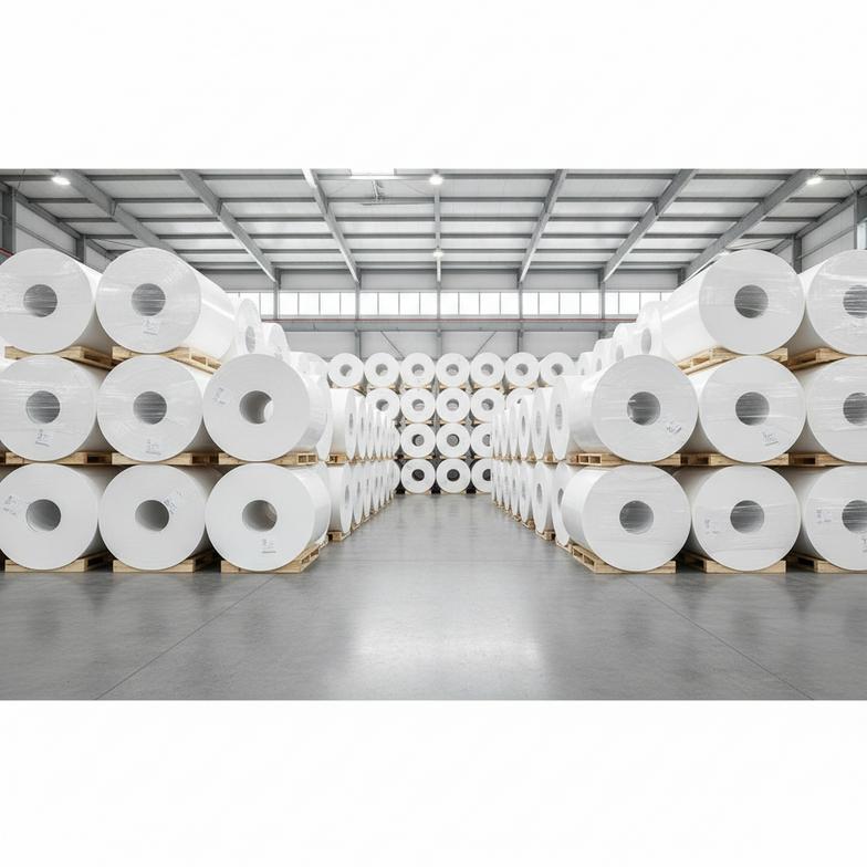 A warehouse full of paper rolls ready for manufacturing