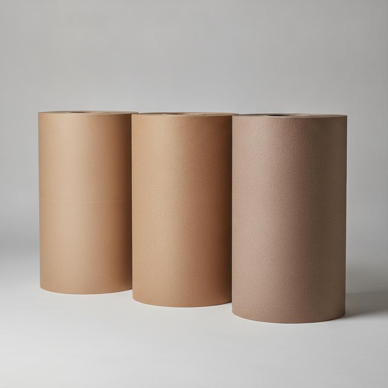 A close-up of different kraft paper rolls showing how paper quality affects paper straw strength