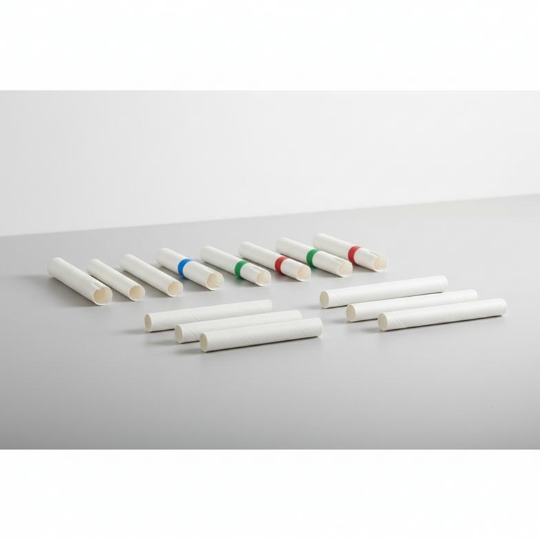 A collection of custom paper mouthpieces for alcohol breath testers showing different lengths and branding