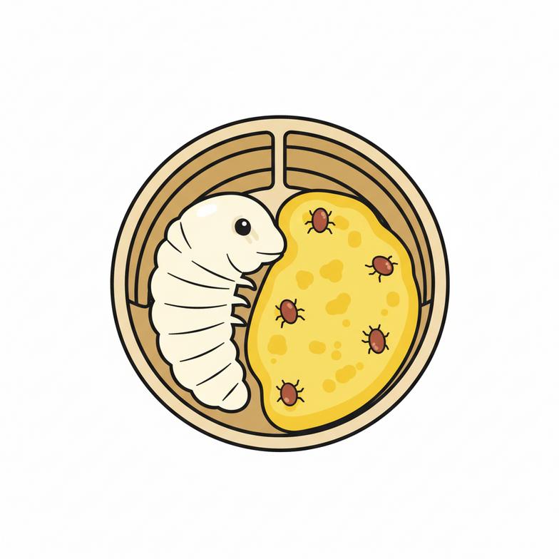 Illustration showing pollen mites on a bee larva