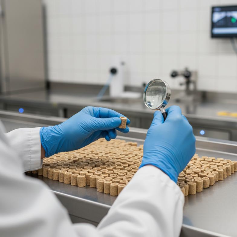 A factory worker inspecting a batch of hemp filter tips for quality control