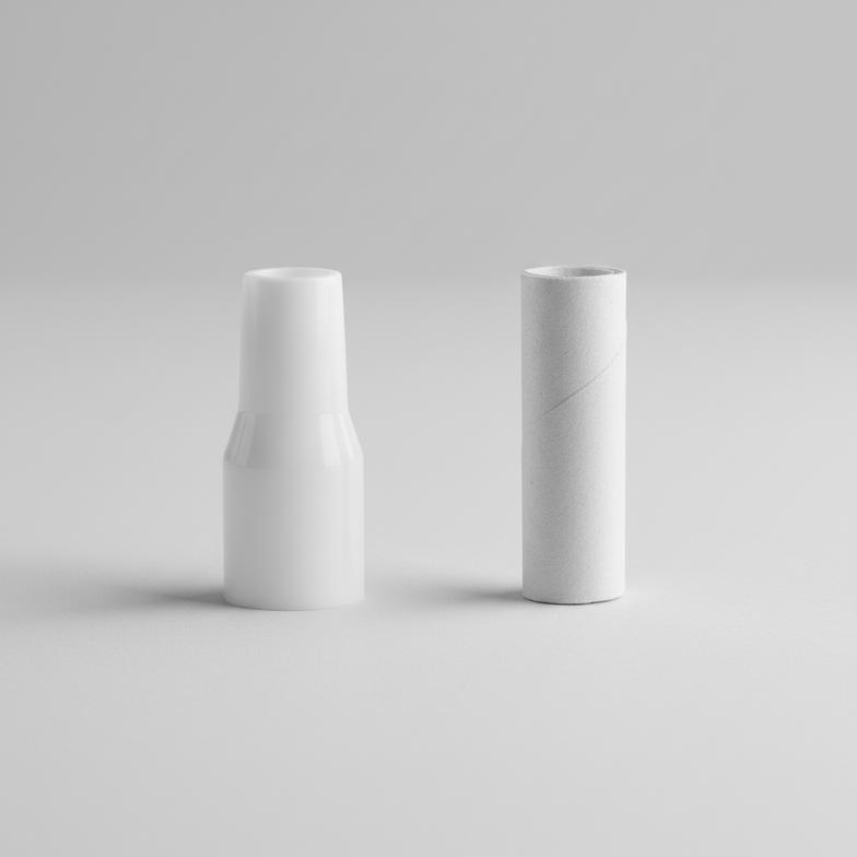Paper and plastic breathalyzer mouthpieces side by side