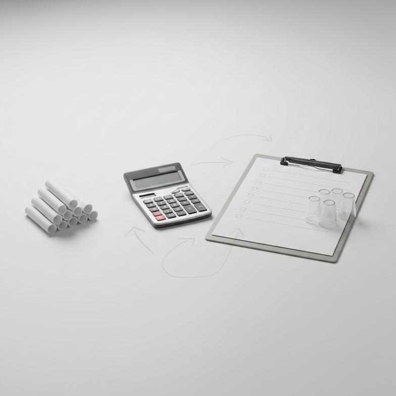 A calculator next to boxes of mouthpieces