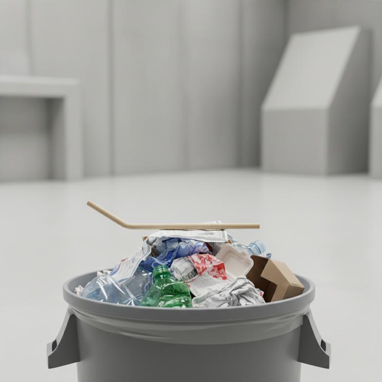 PLA straws in a compost bin