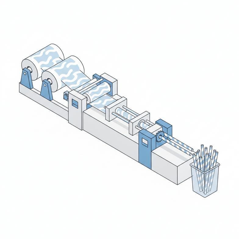 A clean and modern paper straw production line with quality control checks in place.