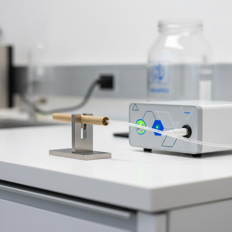 A person testing the airflow of a pre-roll with a hemp filter tip