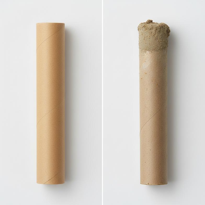An image showing the difference between a clean tube and a visibly contaminated used tube.