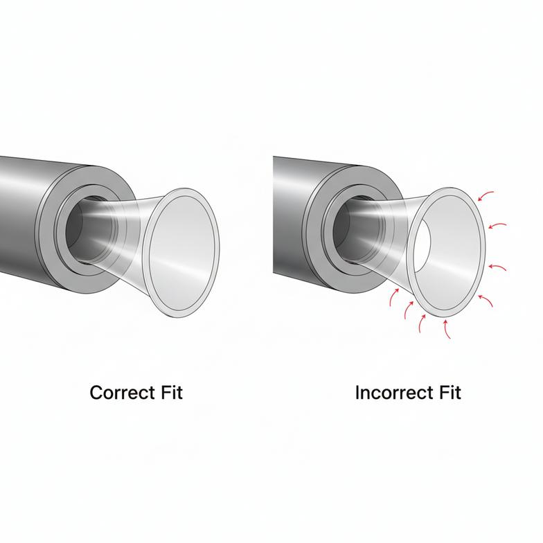 A diagram showing how an ill-fitting mouthpiece can cause air leaks