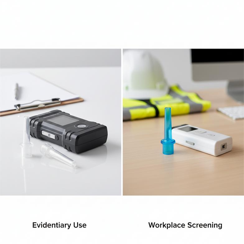 Two different breathalyzer use cases: a police officer and a workplace safety manager