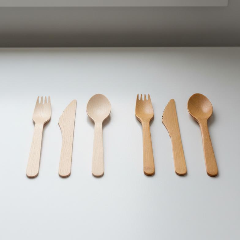 Wooden and bamboo spoons and forks, a common alternative to plastic cutlery