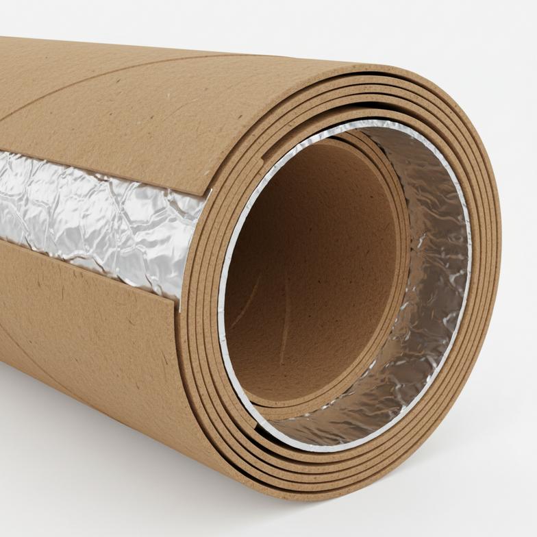 Cross-section view of a multi-ply firework paper tube showing the distinct layers including an aluminum foil laminate