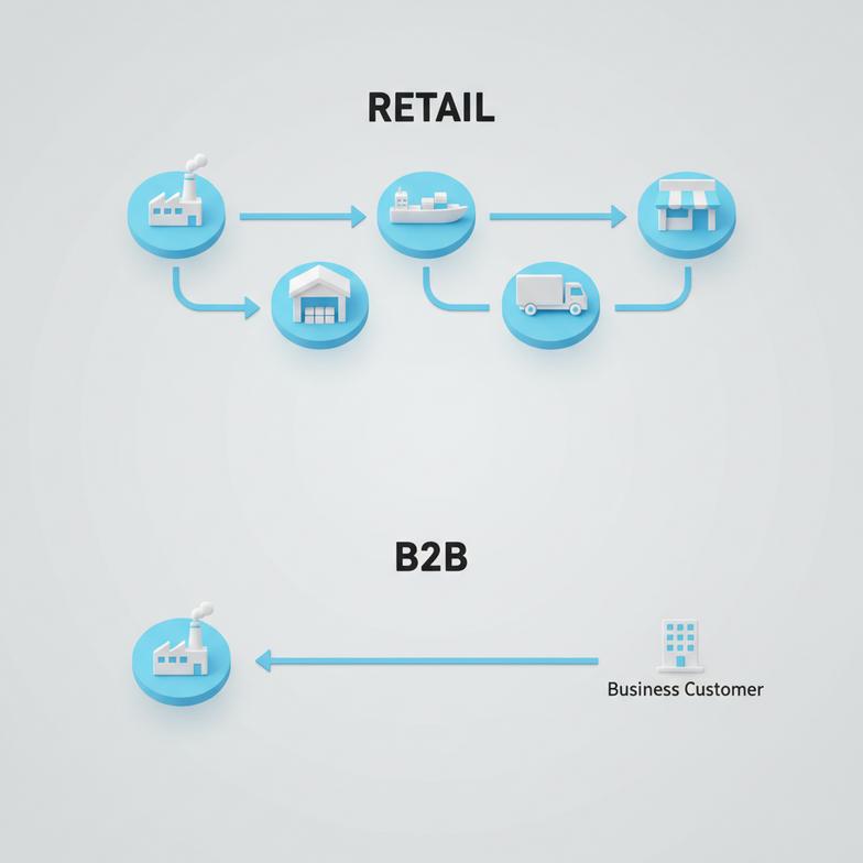 Diagram of retail and B2B supply chains for paper straws