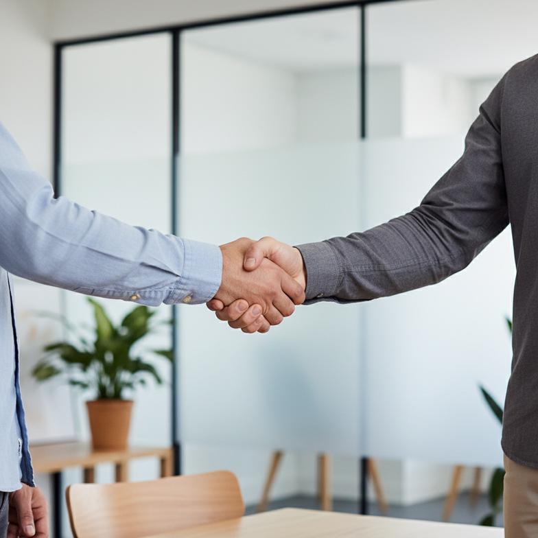 Handshake between a business owner and a supplier