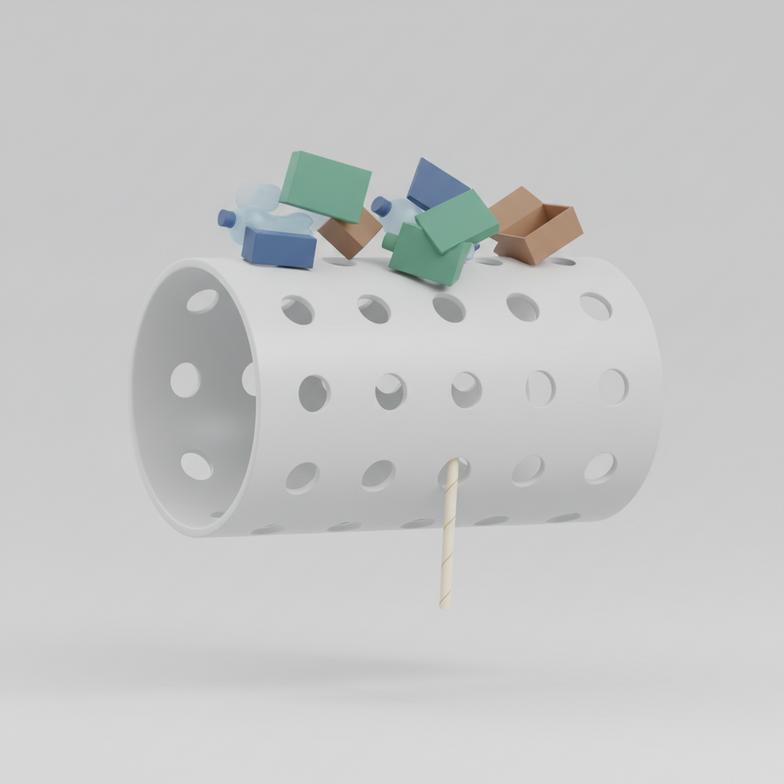 Diagram showing a paper straw being rejected by a sorting machine at a material recovery facility