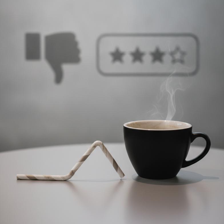 The business risks of using poor quality paper straws for hot drinks, including brand damage and bad reviews.