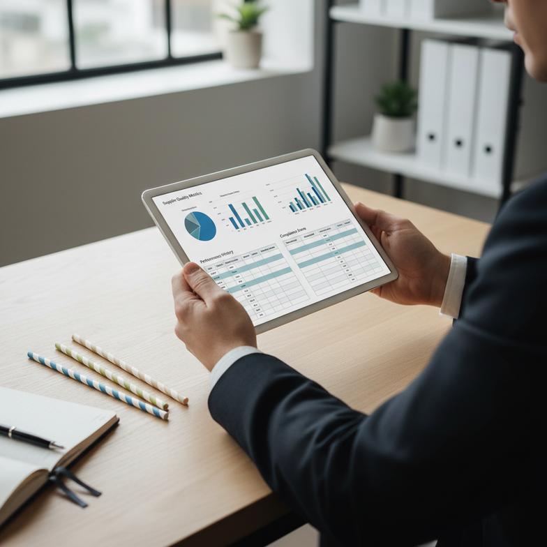 A procurement manager reviewing a brand safety scorecard for paper straw suppliers