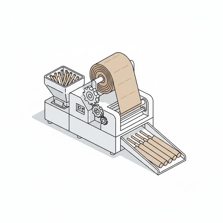 A paper straw wrapping machine in operation, showing the efficiency of creating paper-wrapped paper straws