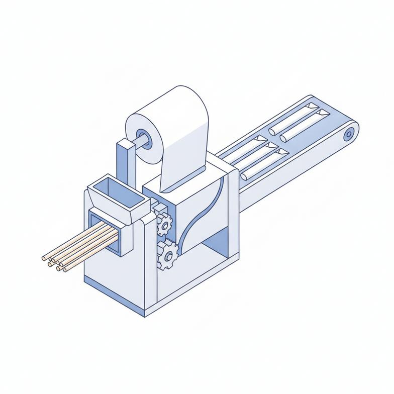 A paper straw wrapping machine in operation, showing the efficiency of creating paper-wrapped paper straws
