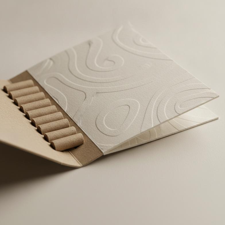 A close-up of a custom-printed hemp filter tip packaging booklet with unique branding.