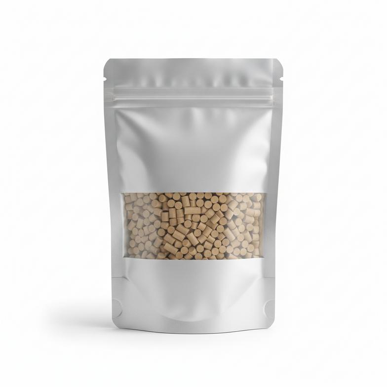 A resealable mylar bag used for hemp filter tip packaging with a clear window.
