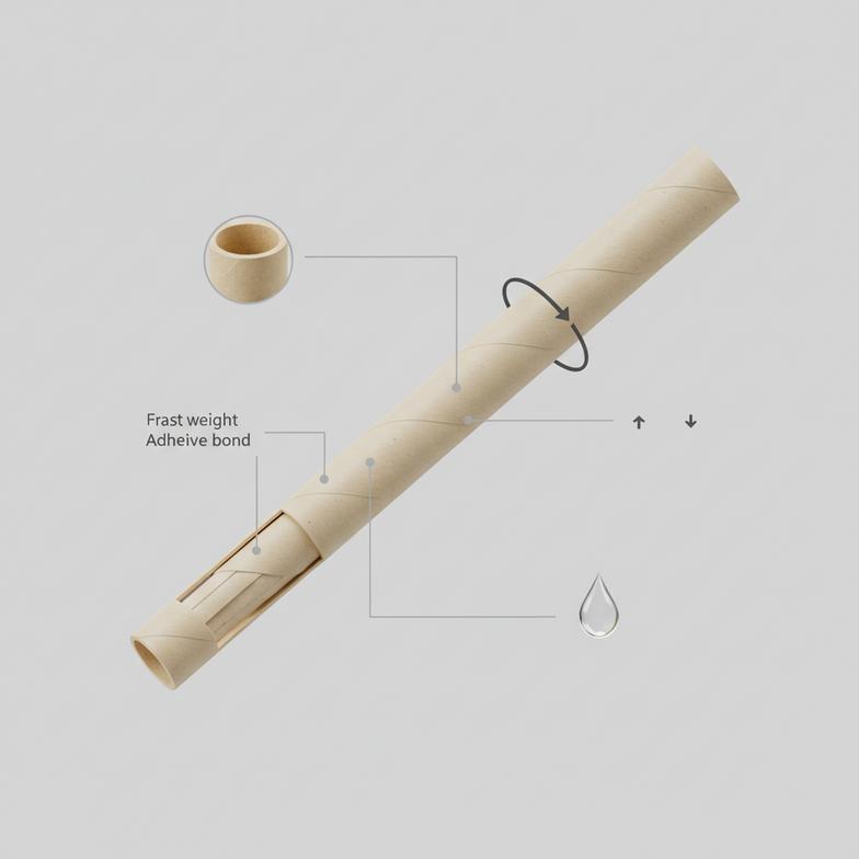 Diagram explaining the components of paper straw strength: layers, gsm, diameter, and adhesive