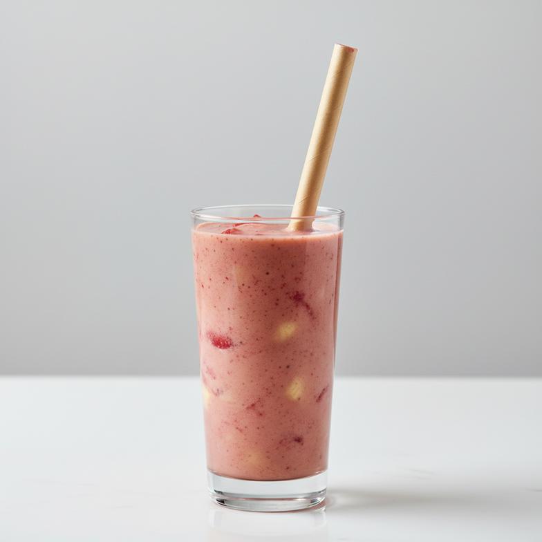 A colorful smoothie with a wide Jumbo paper straw for easy drinking