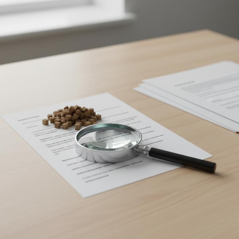 A person examining a Certificate of Analysis document for hemp filter tips with a magnifying glass.